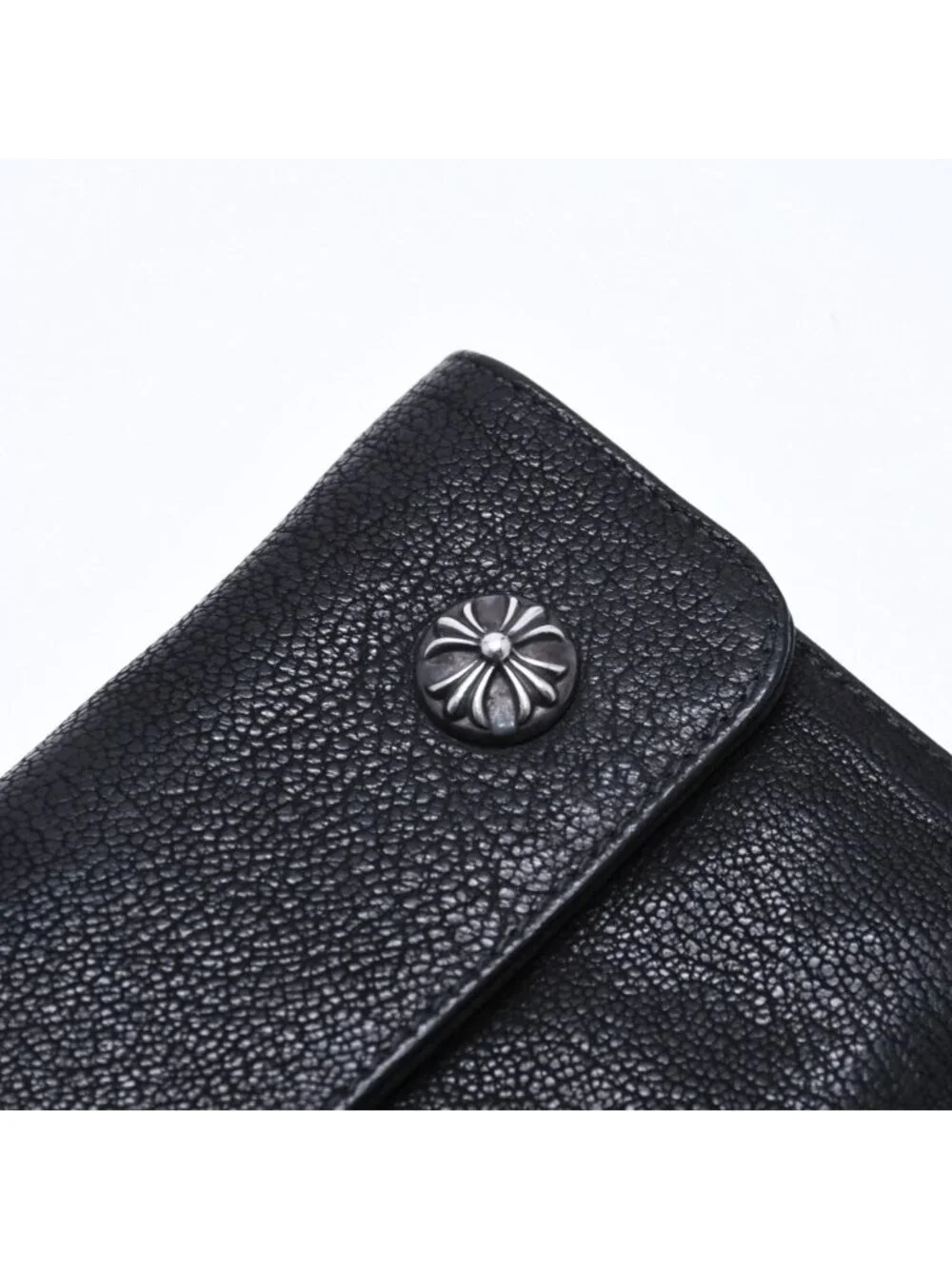 Chrome Hearts Wave Destroy Lthr Wallet Cross Button Leather 925 Sterling Silver